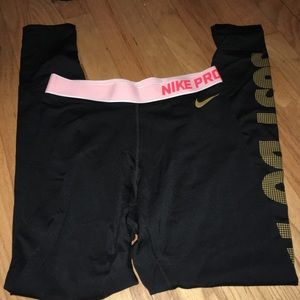 Nike Just Do It Logo Fleece Lined Gold Leggings